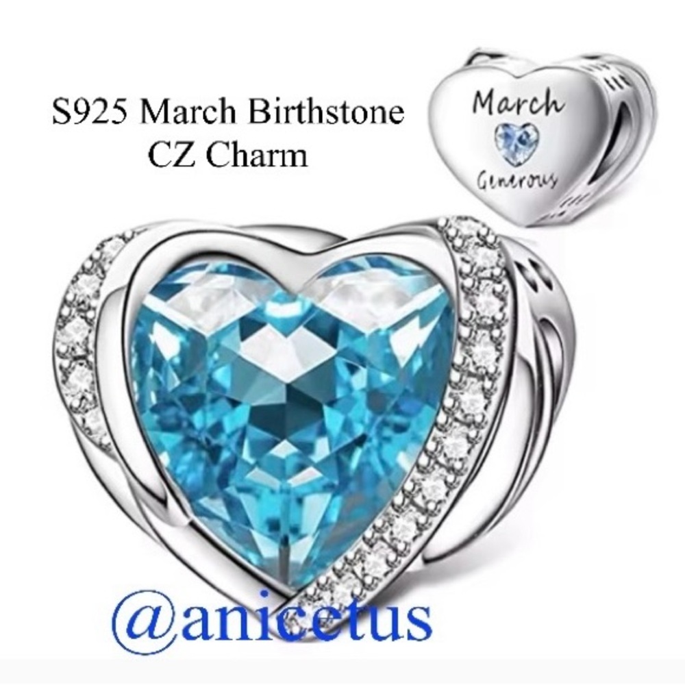 (Sold)NWOT S925 Sterling Silver March Birthstone CZ Charm